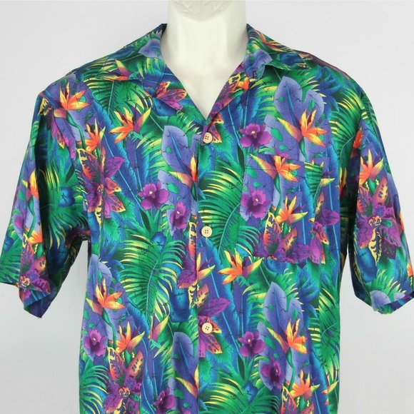 Comfort Zone USA Made Hawaiian Luau Camp Shirt Vivid Bird of Paradise & Iris XL - Picture 5 of 7